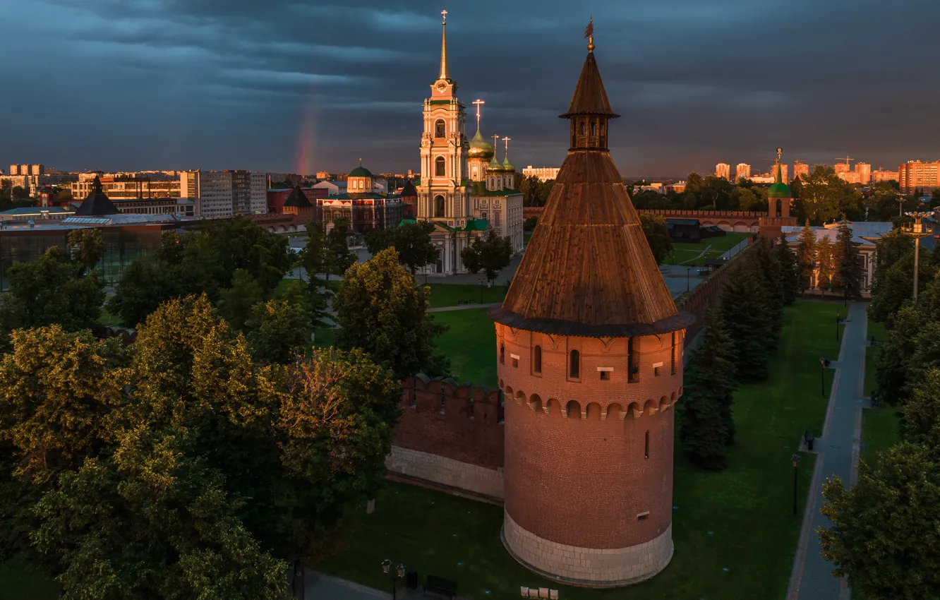 Фото обои пейзаж, город, радуга, вечер, церковь, Кремль, Тула, Илья Гарбузов