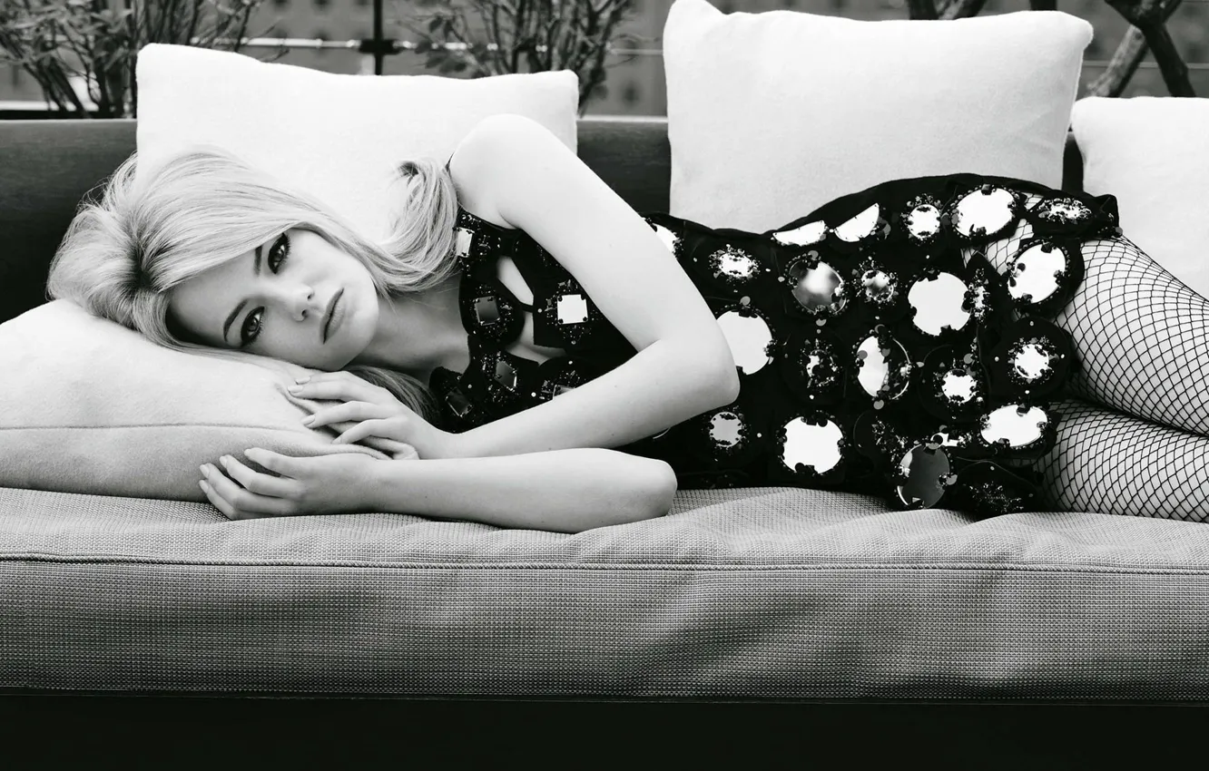Фото обои чёрно-белое, Emma Stone, Эмма Стоун