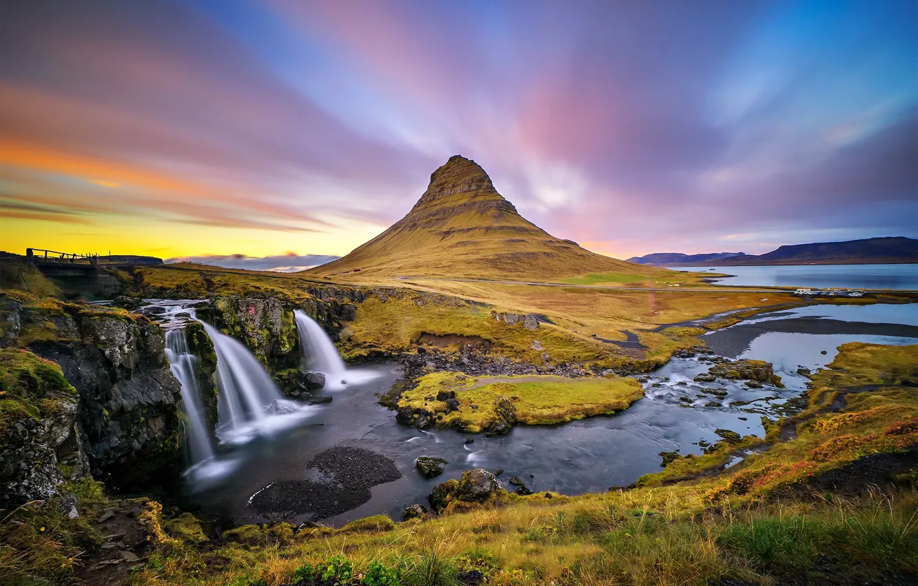Фото обои гора, водопад, Исландия
