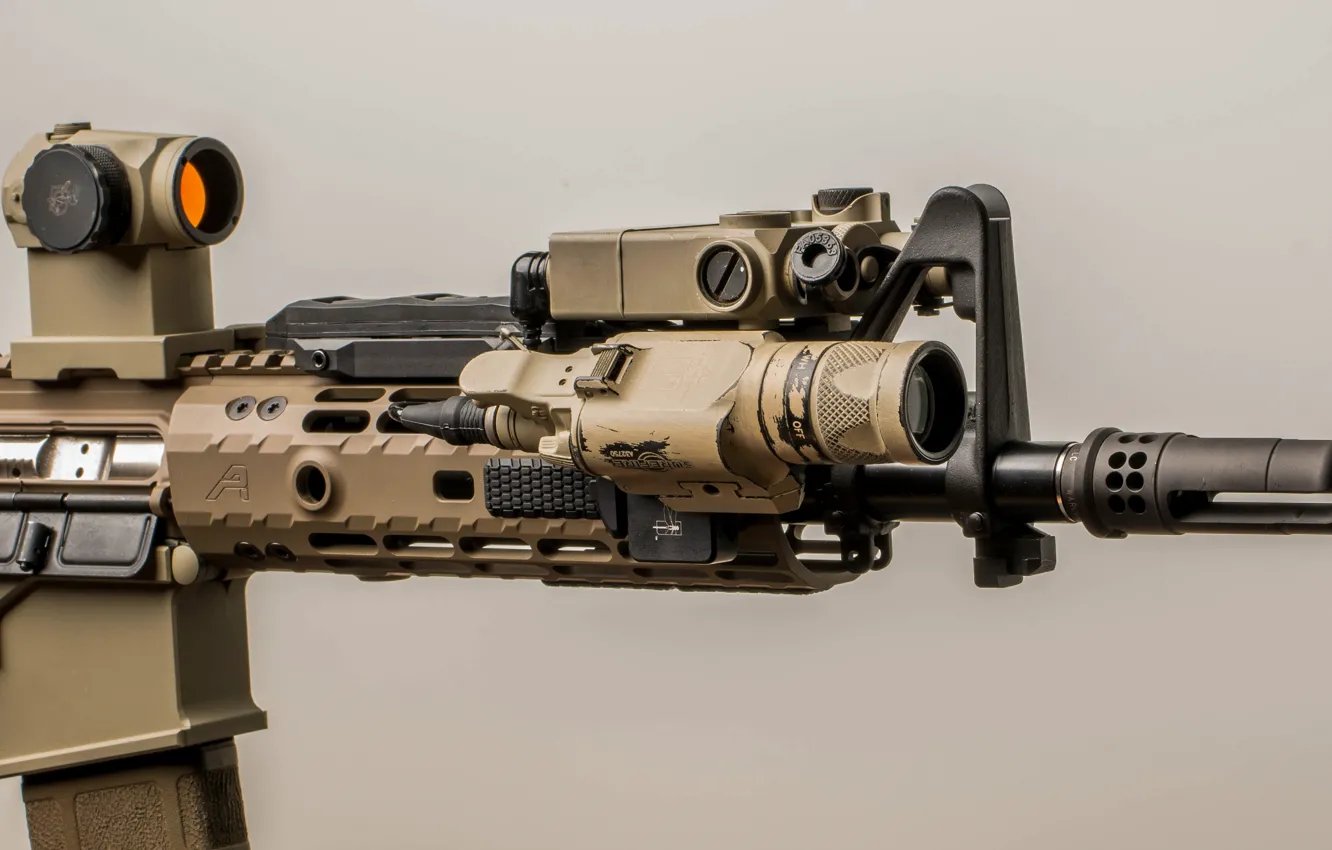 Фото обои макро, фонарик, оптика, штурмовая винтовка