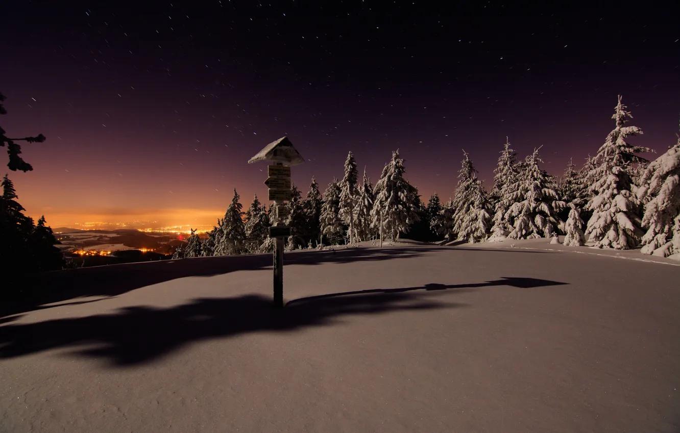Фото обои Зима, Ночь, Снег