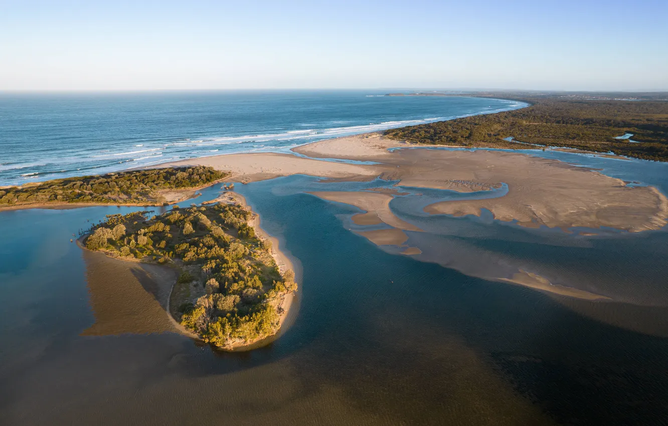 Фото обои море, небо, солнце, побережье, горизонт, панорама, Australia