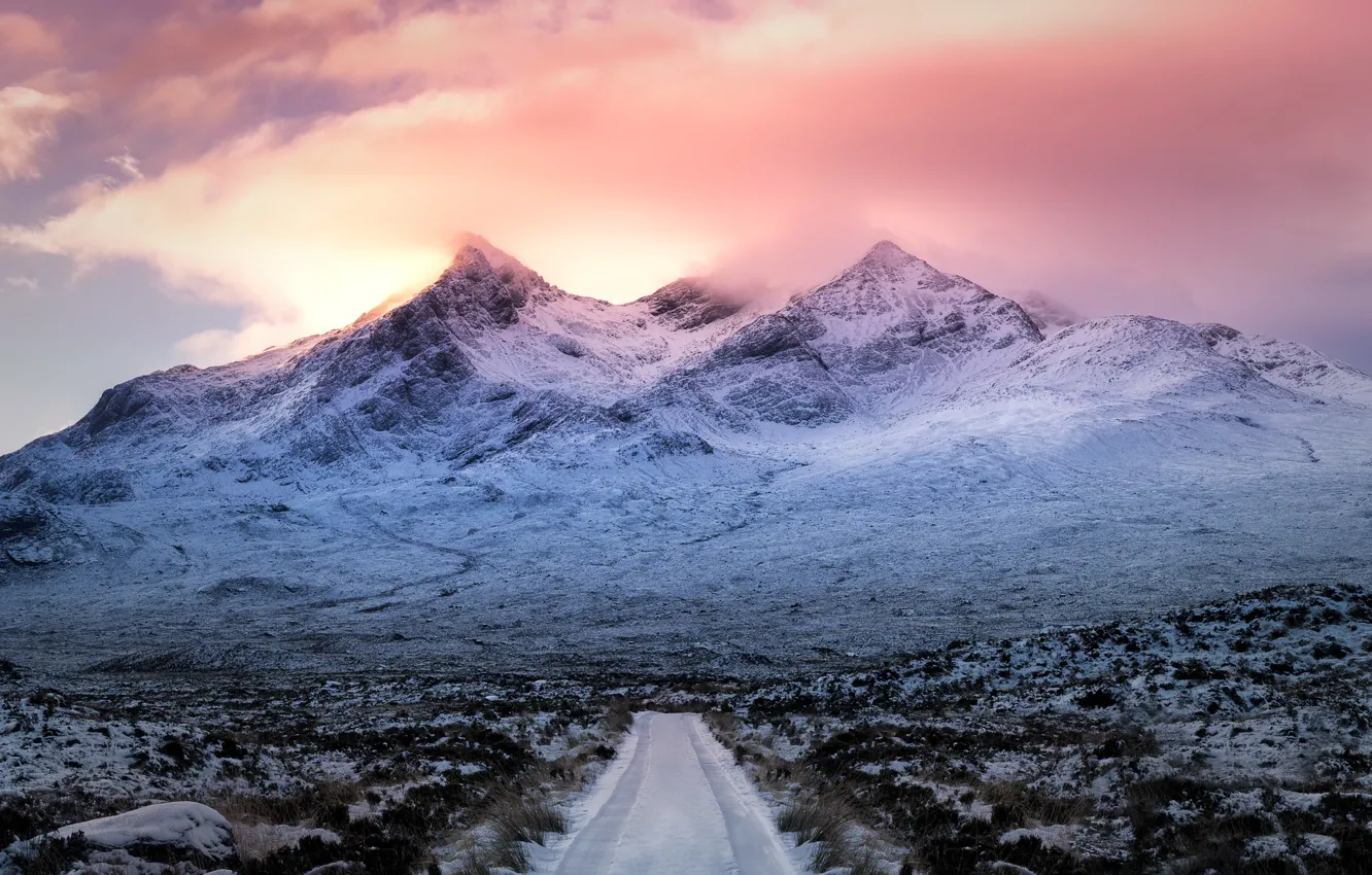 Фото обои дорога, горы, Scotland, United Kingdom, Sligachan