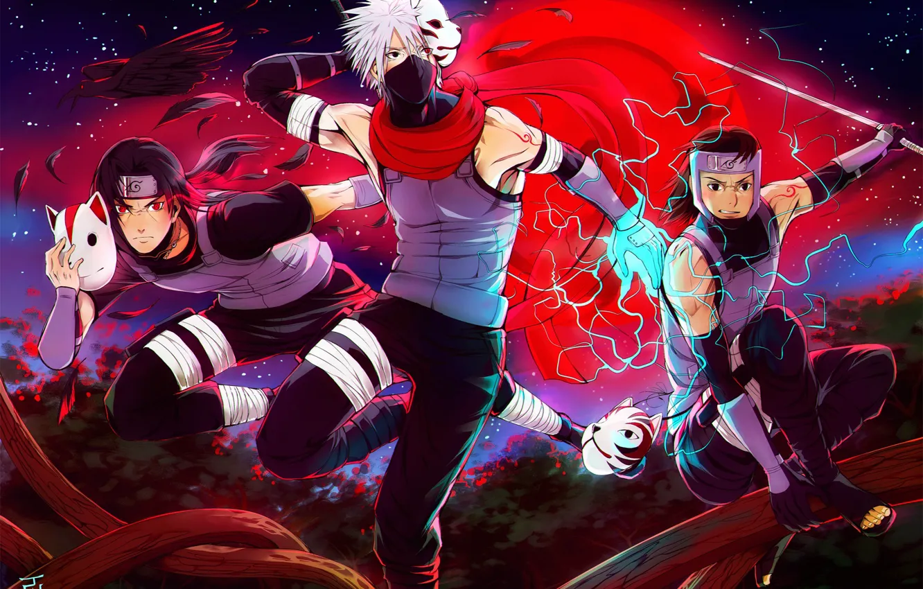 Фото обои naruto, art, Itachi Uchiha, Yamato, Kakashi Hatake, anbu, Tenzou, by AgentWhiteHawk