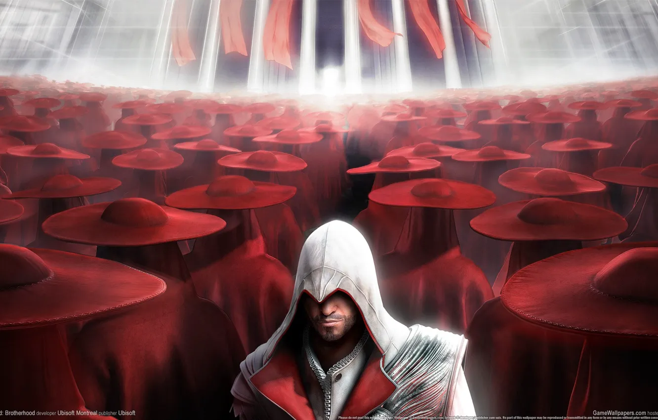 Фото обои red, assassins creed, brotherhood, шляпы, CGWallpapers
