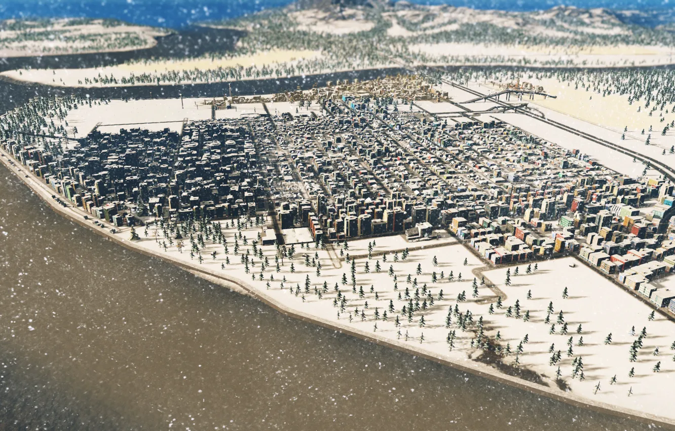 Фото обои снег, город, промышленность, cities skylines