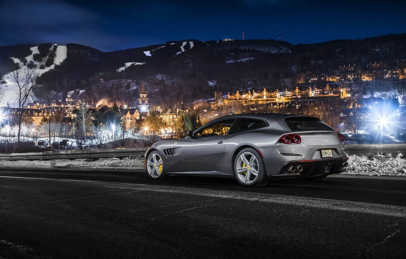 Фото обои Night, Ferrari FF, Silver, Sportcar