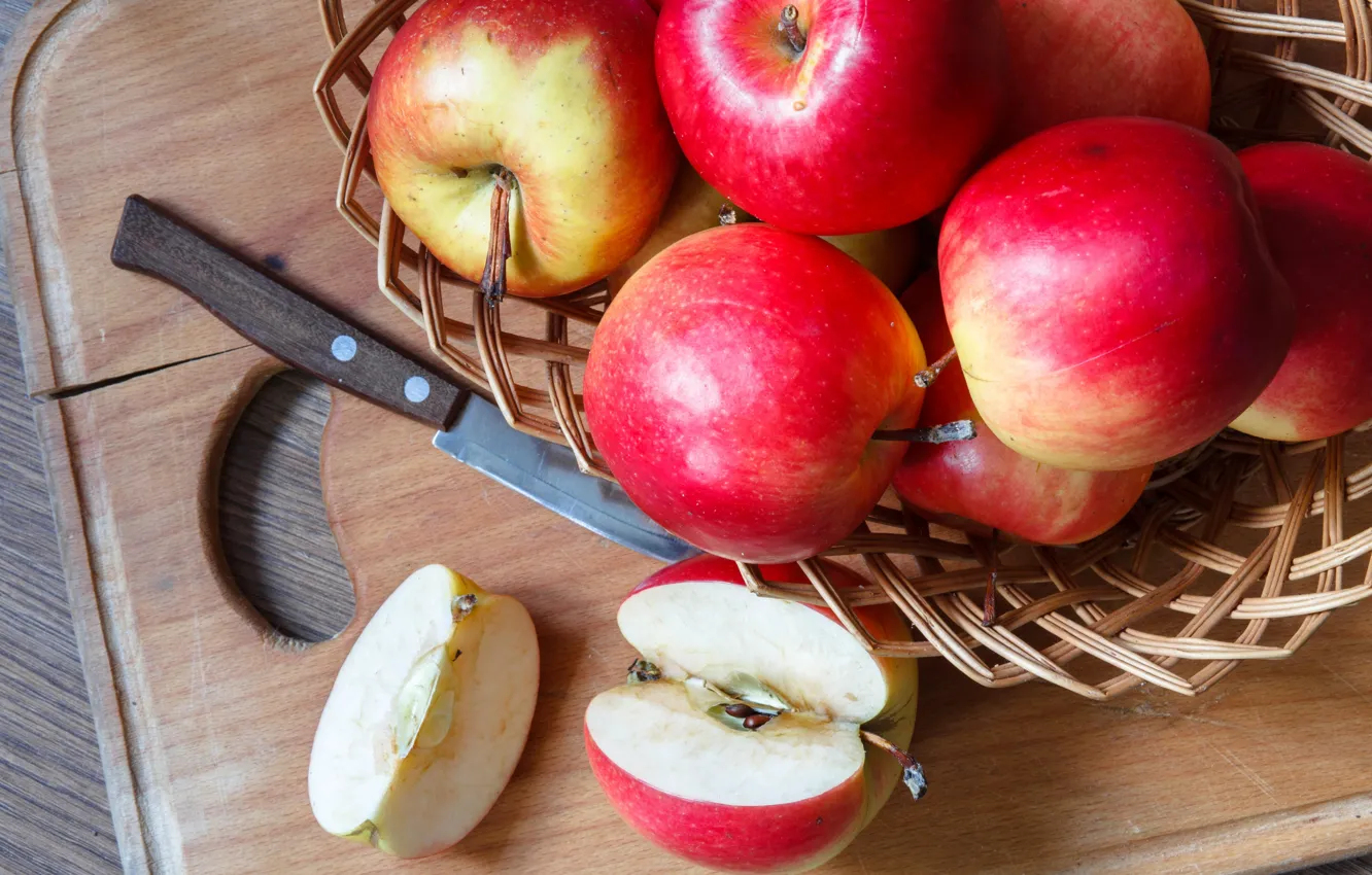 Фото обои яблоки, плоды, нож
