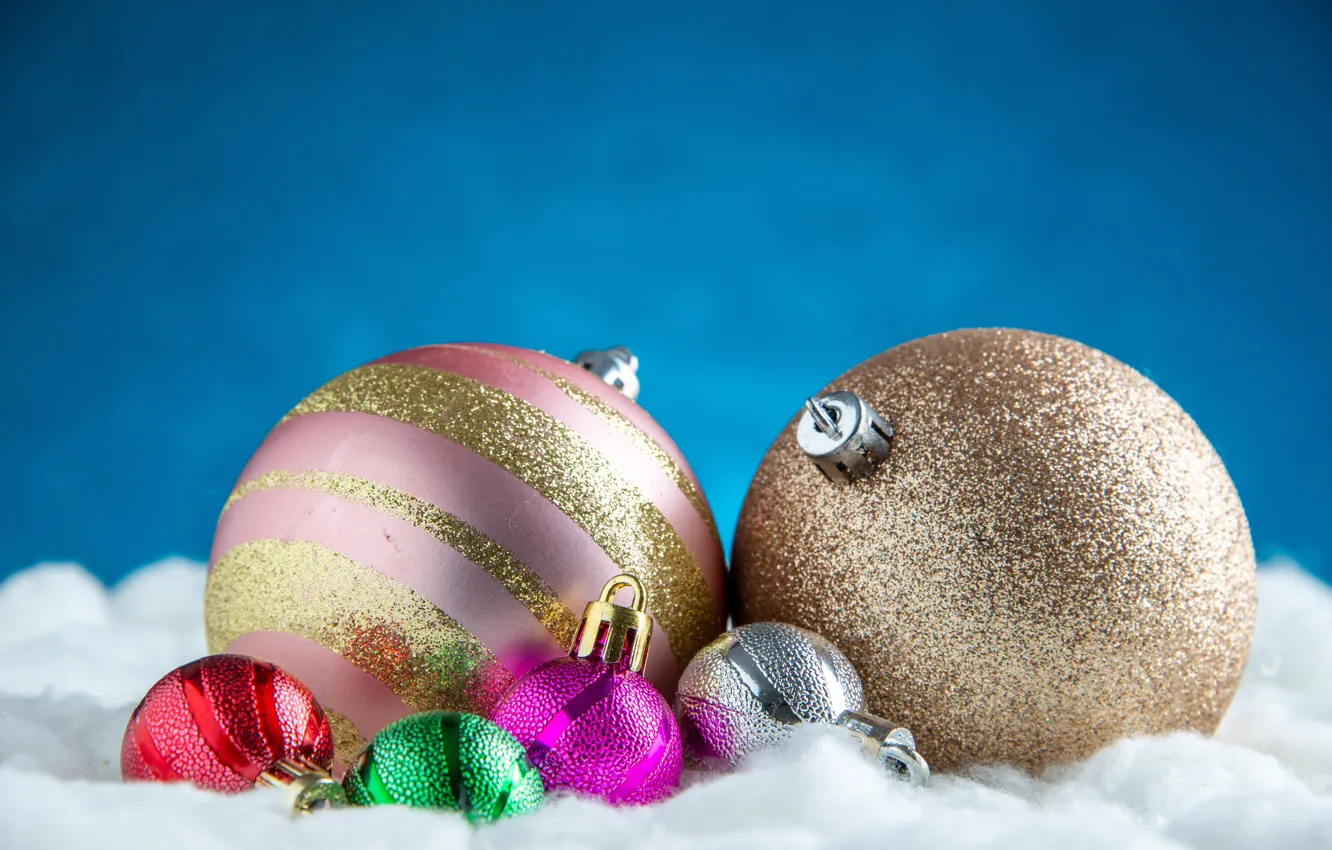 Фото обои шарики, фон, шары, Рождество, Новый год, вата