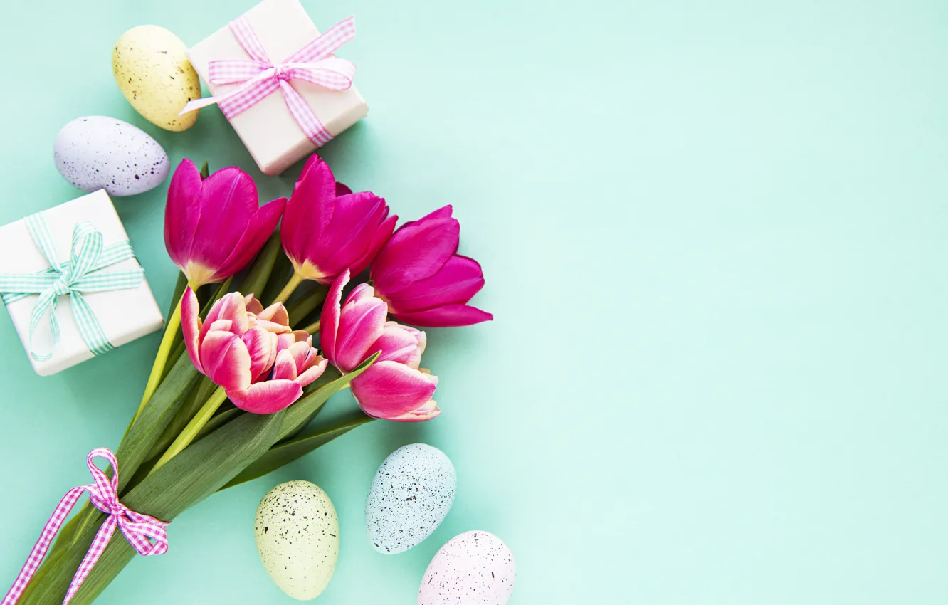 Фото обои цветы, яйца, весна, colorful, Пасха, тюльпаны, happy, pink