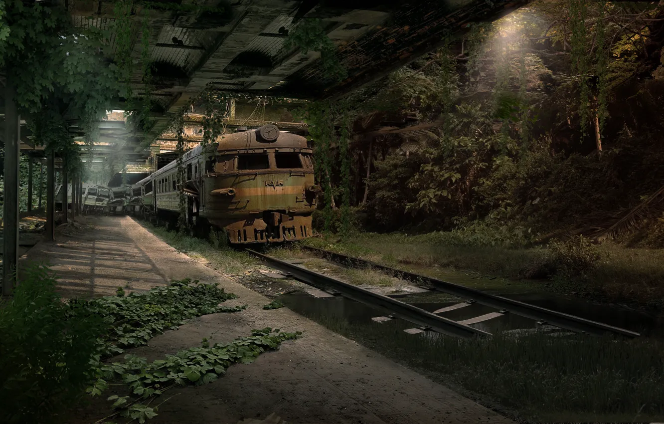 Фото обои дорога, метро, апокалипсис, поезд