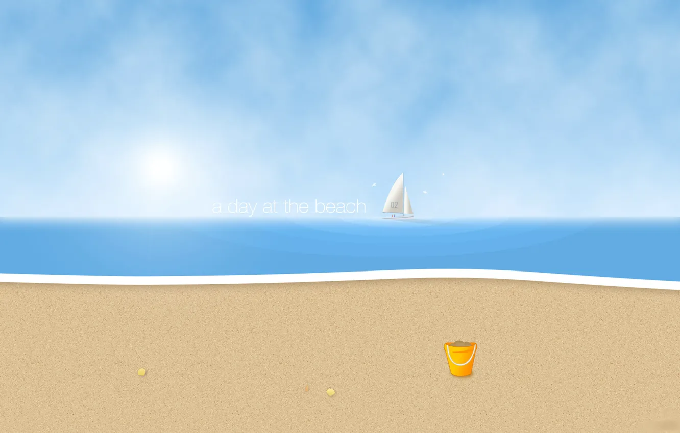 Фото обои песок, волны, пляж, солнце, парусник, один день на пляже