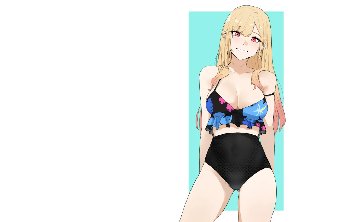Фото обои kawaii, girl, hot, boobs, anime, pretty, blonde, swimsuit