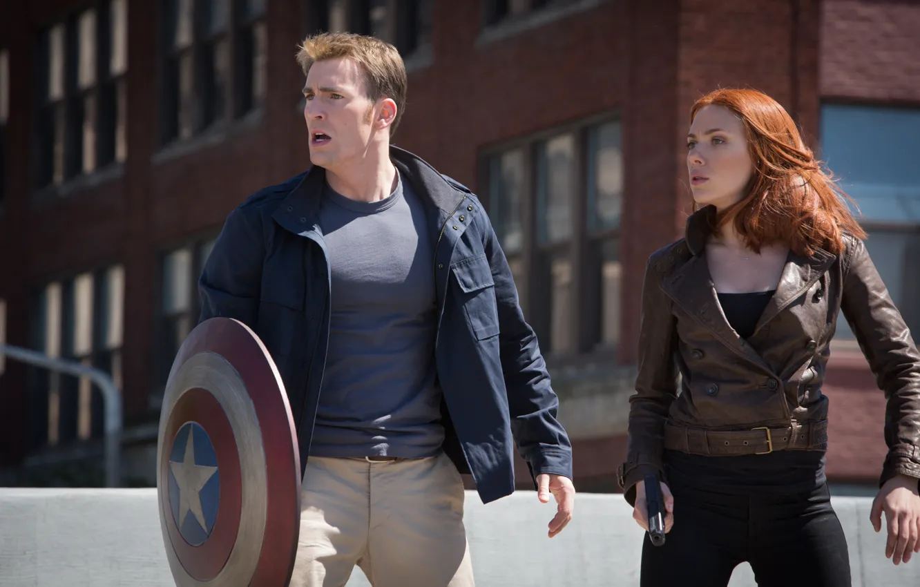 Фото обои Scarlett Johansson, Captain America, Natasha Romanoff, Chris Evans, Steve Rogers, The Winter Soldier