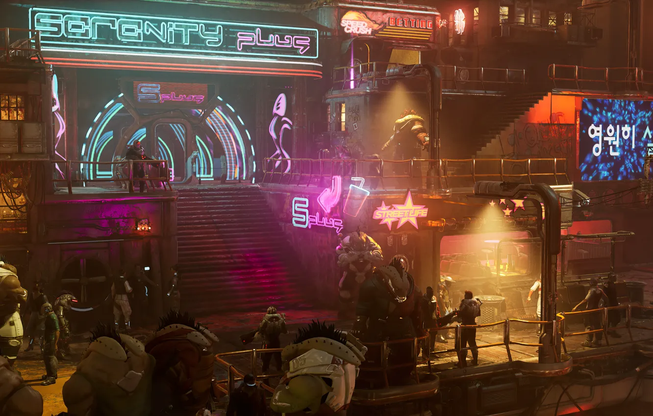 Фото обои city, game, art, cyber punk, The Ascent