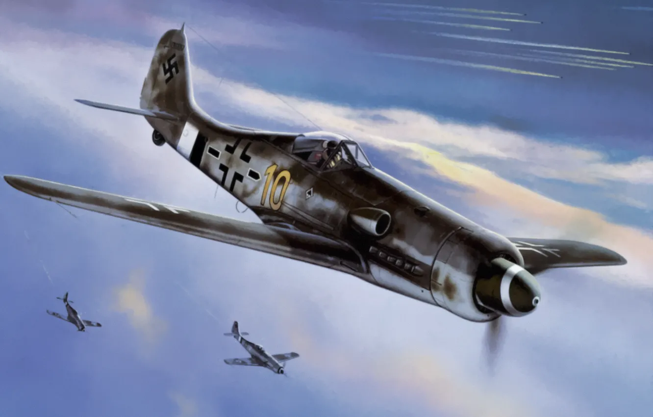 Фото обои war, art, painting, aviation, tank, ww2, focke wulf fw 190
