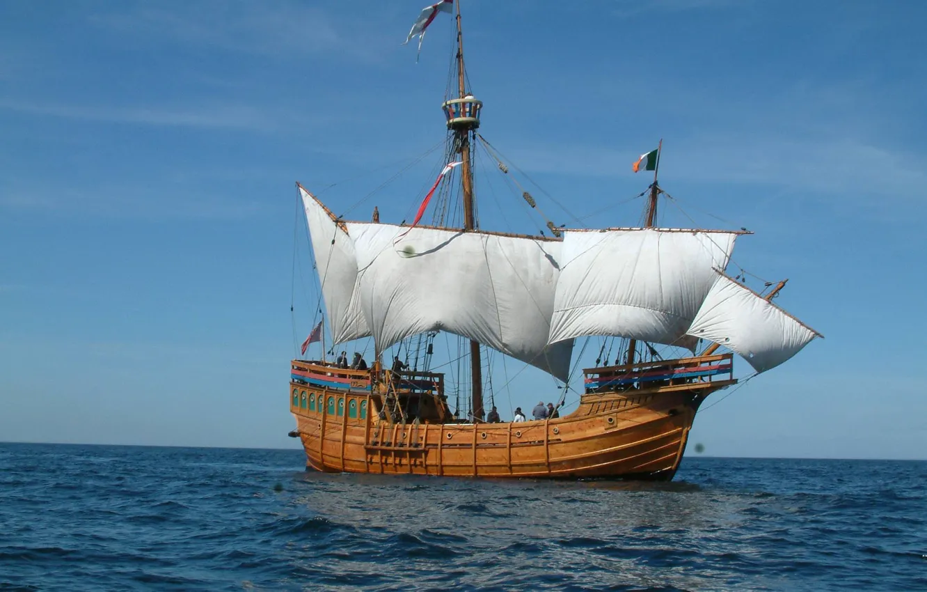 Фото обои путь, корабль, парусник, паруса, replica Santa Maria