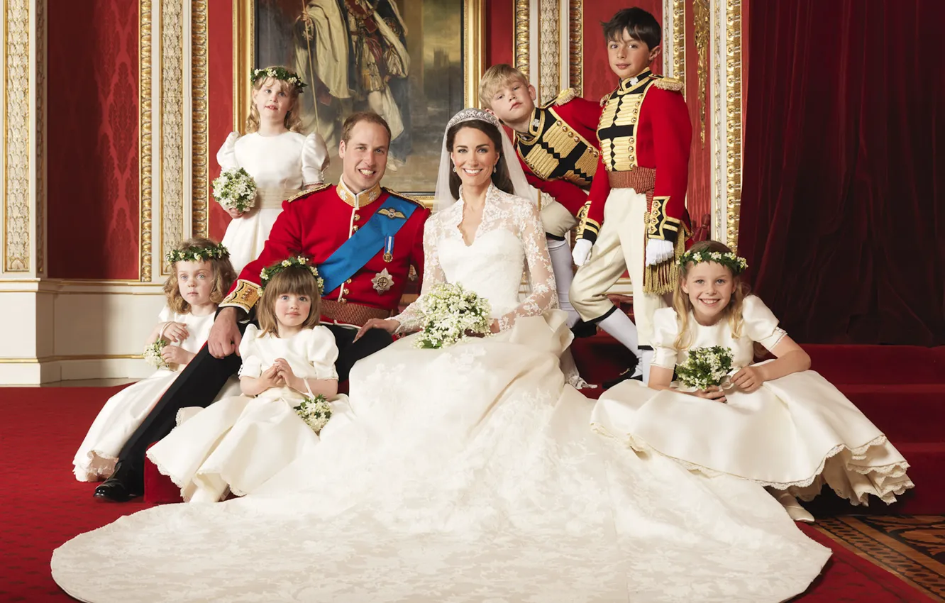 Фото обои цветочки, фата, свадьба, свадебное платье, детки, принц Уэльский, Кетрин Миддлтон, кейт