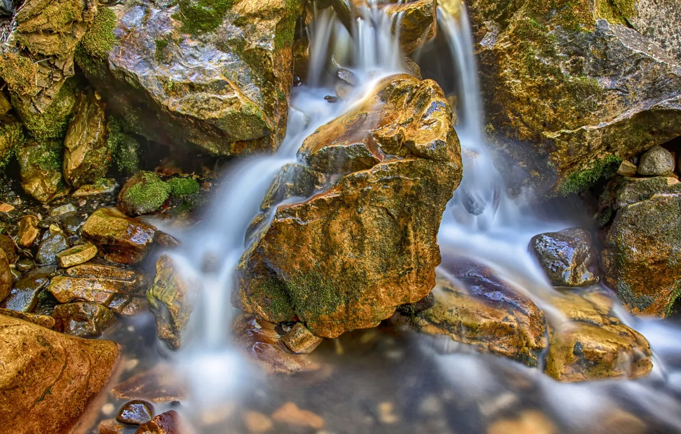 Фото обои камни, скалы, водопад, поток