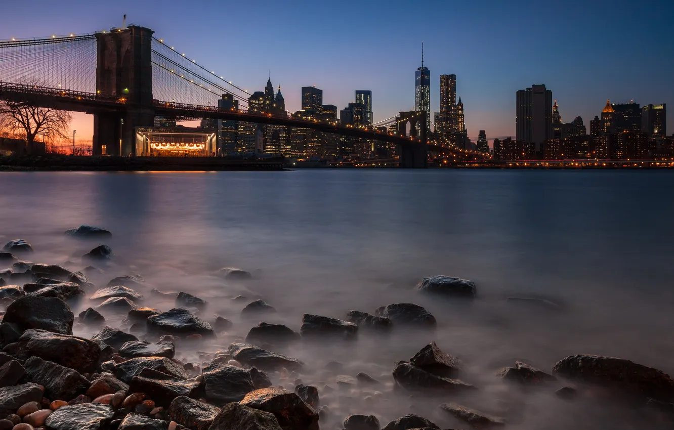 Фото обои night, new york city, dusk, cityscape, lee filters, dumbo