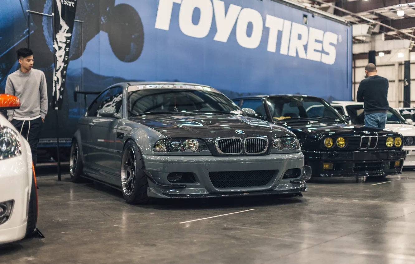 Фото обои BMW, Front, Black, Grey, E46, E30, BMW M3, Stance