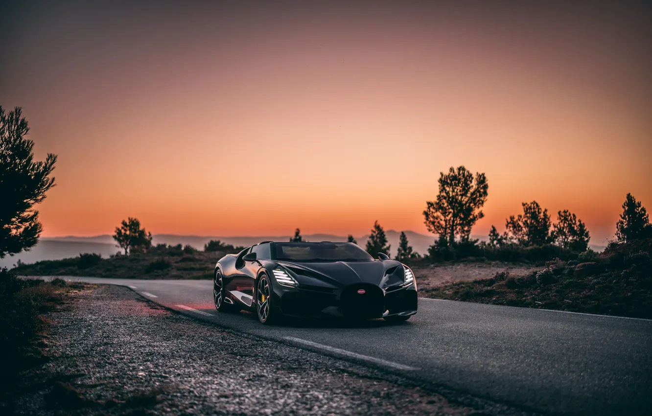 Фото обои car, Bugatti, road, sunset, W16 Mistral, Bugatti W16 Mistral