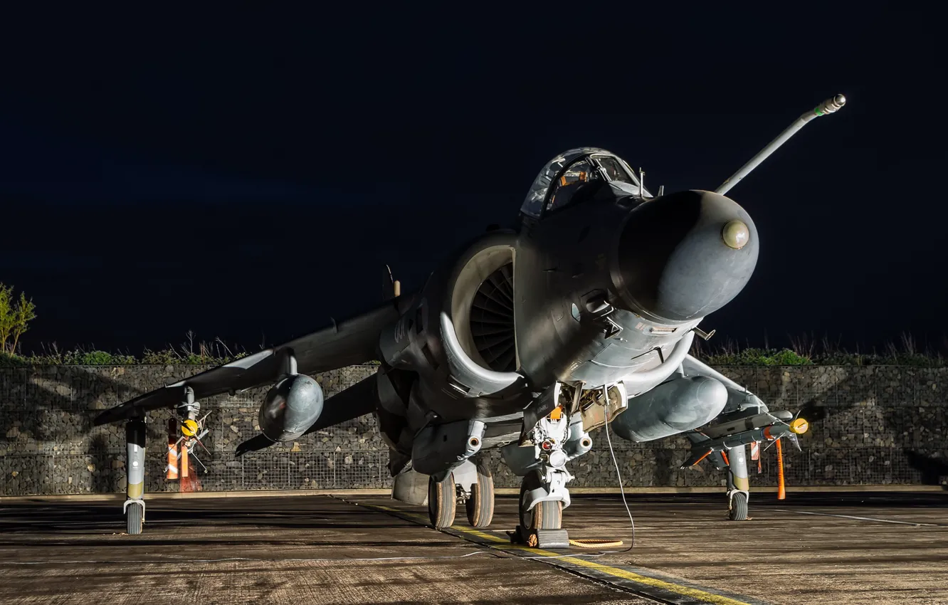 Фото обои ночь, оружие, самолёт, Harrier FA.2