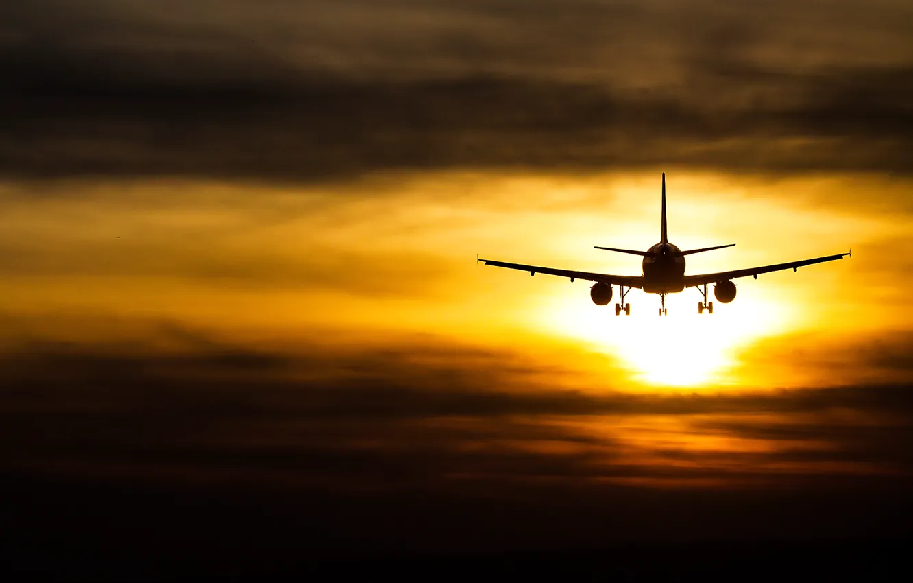 Фото обои небо, закат, самолёт, пассажирский