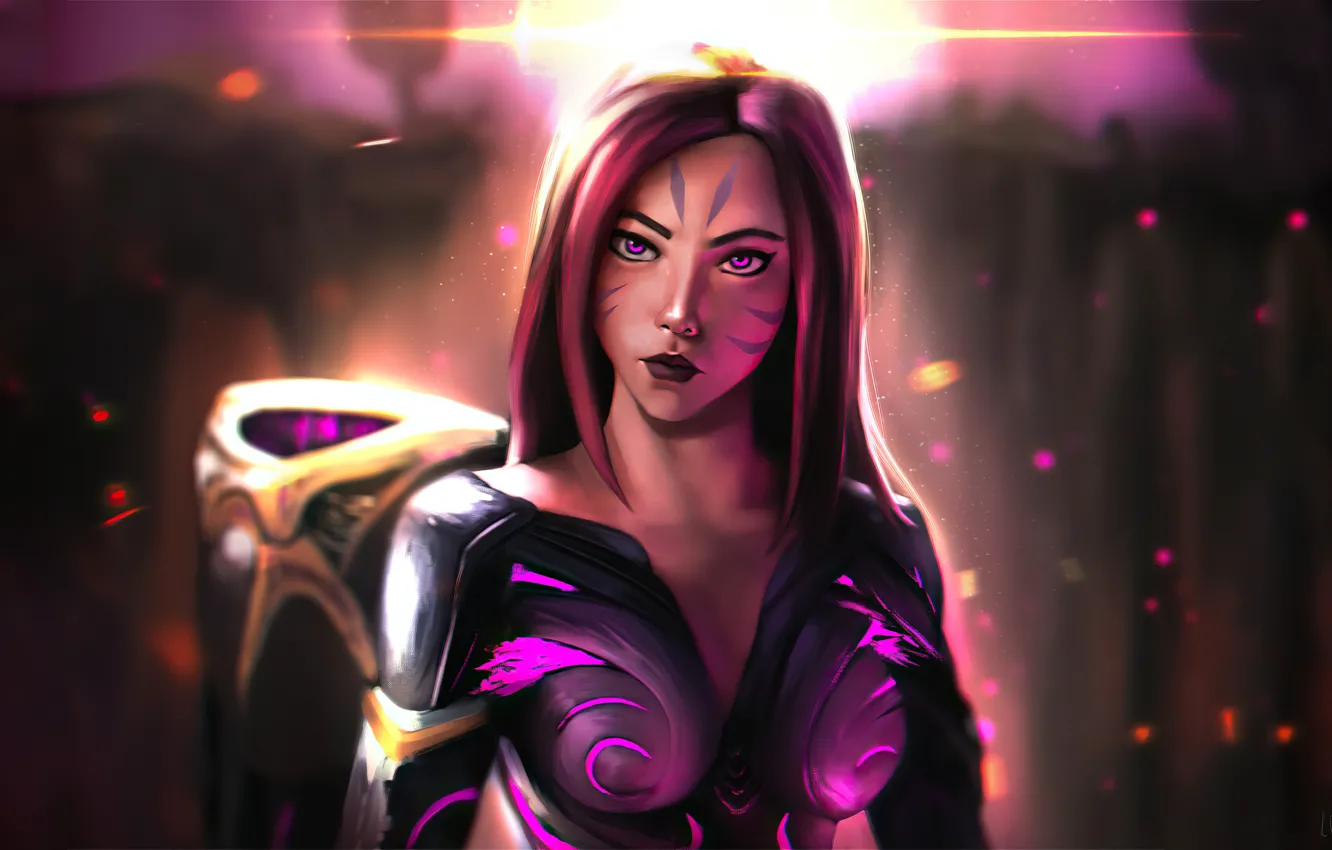 Фото обои взгляд, игра, game, character, персонаж, размытый фон, League of Legends, look