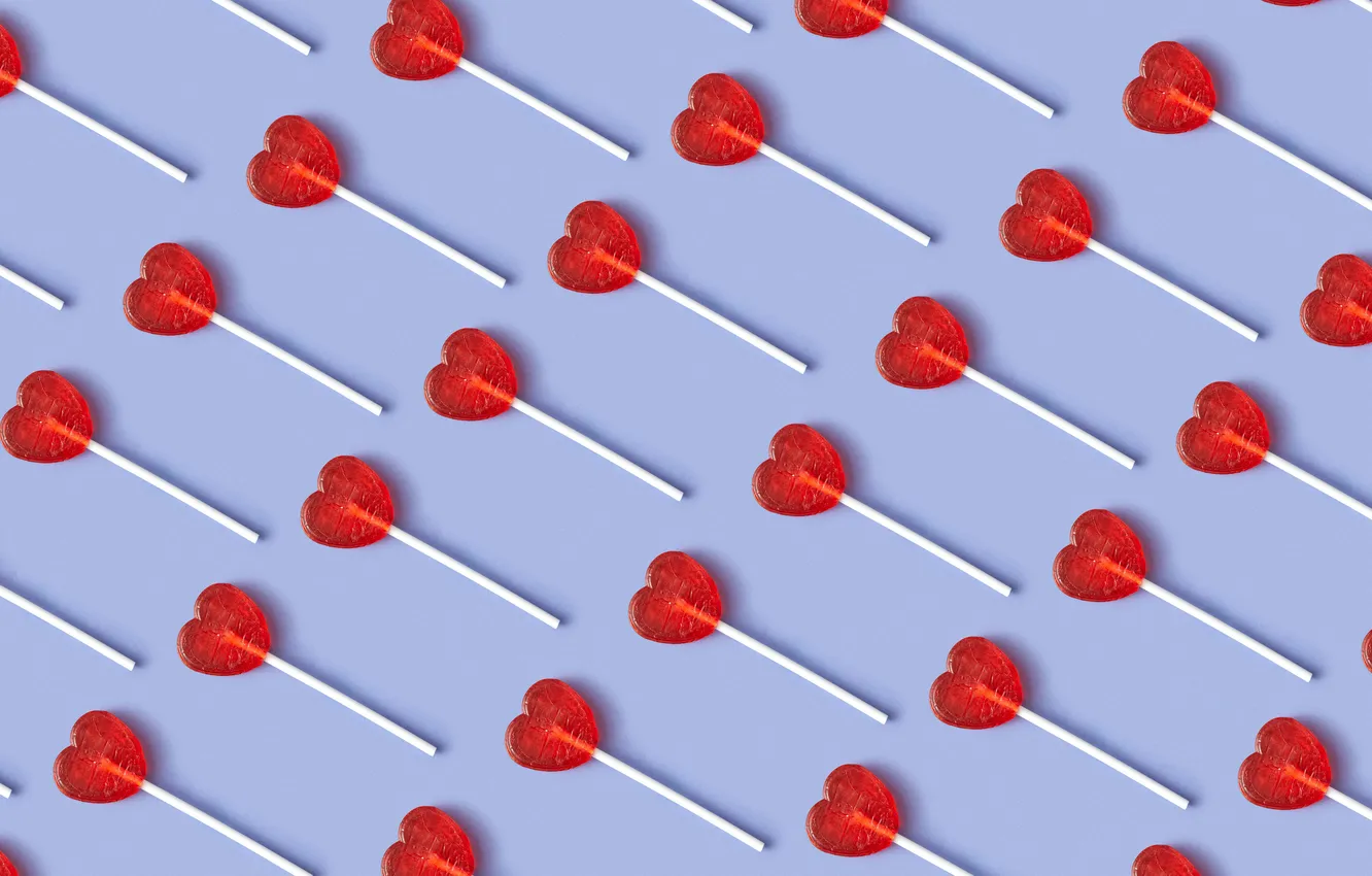 Фото обои Lollipop, Food, Pattern, Red hearts, Heart shape, Heart Candies, Candies