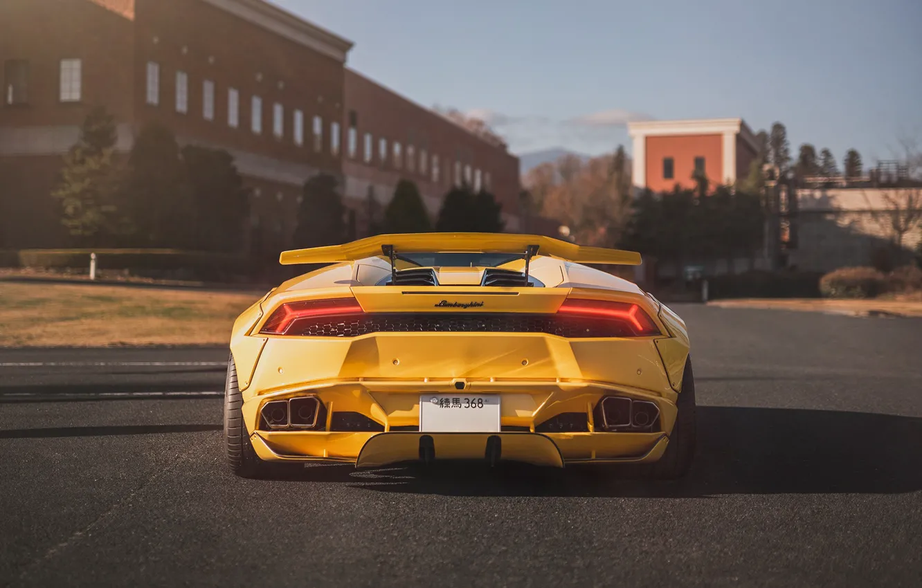 Фото обои жёлтый, Lamborghini, Tokyo, Japan, V10, Huracan, LibertyWalk