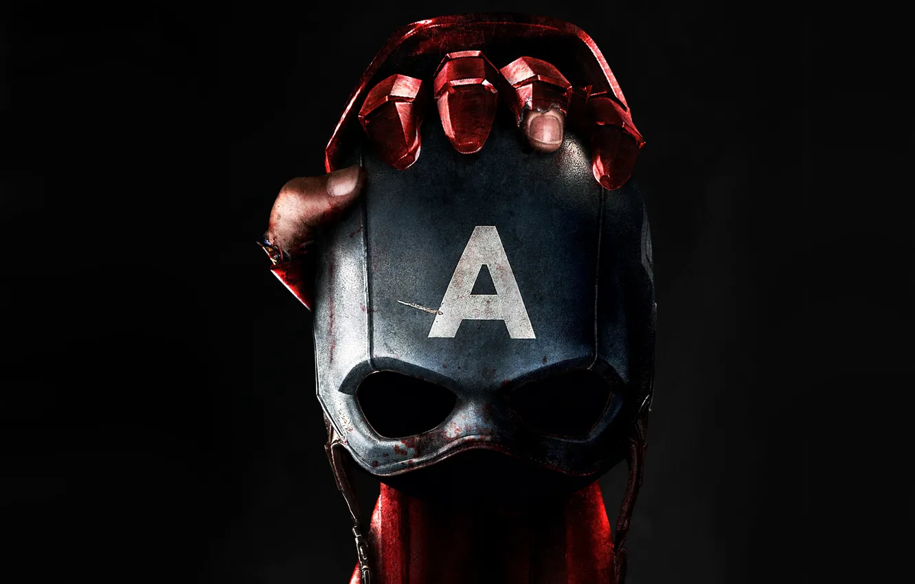 Фото обои фантастика, рука, маска, черный фон, постер, Iron Man, комикс, Captain America