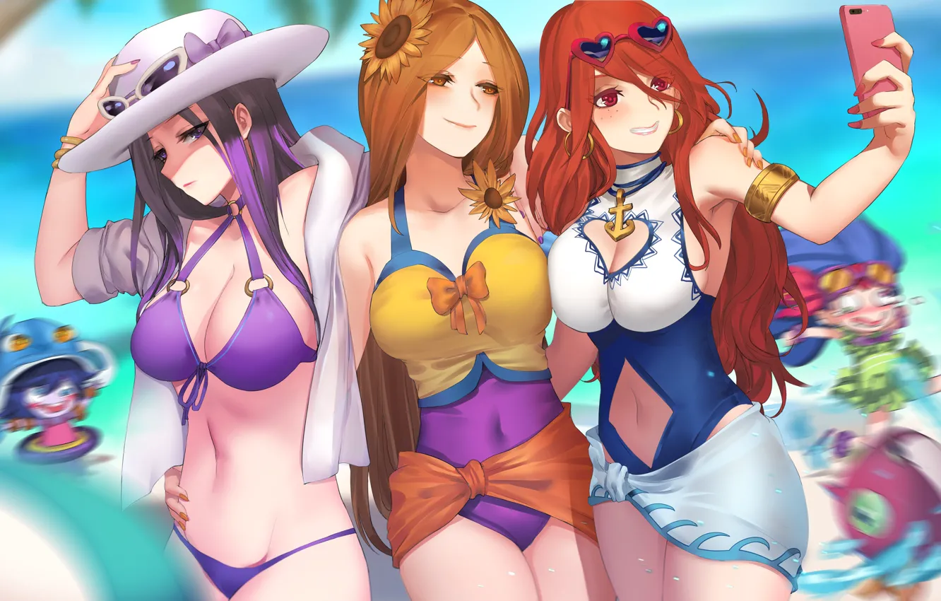 Фото обои Девушки, Лето, Трио, League of Legends