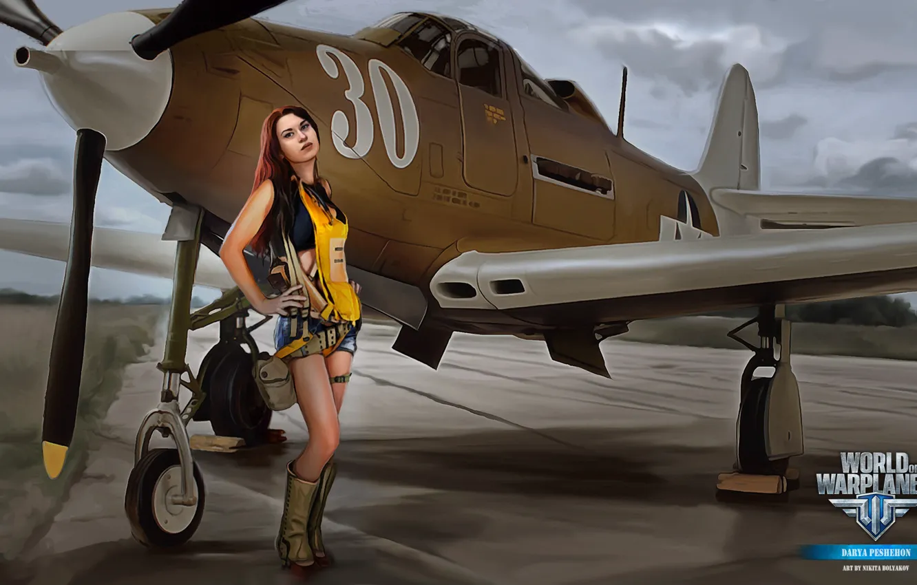 Фото обои девушка, самолет, girl, ножки, aviation, авиа, MMO, Wargaming.net