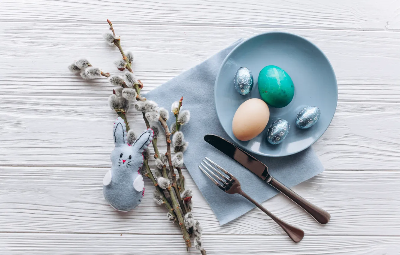 Фото обои игрушка, яйца, весна, кролик, пасха, Праздник, верба, салфетка