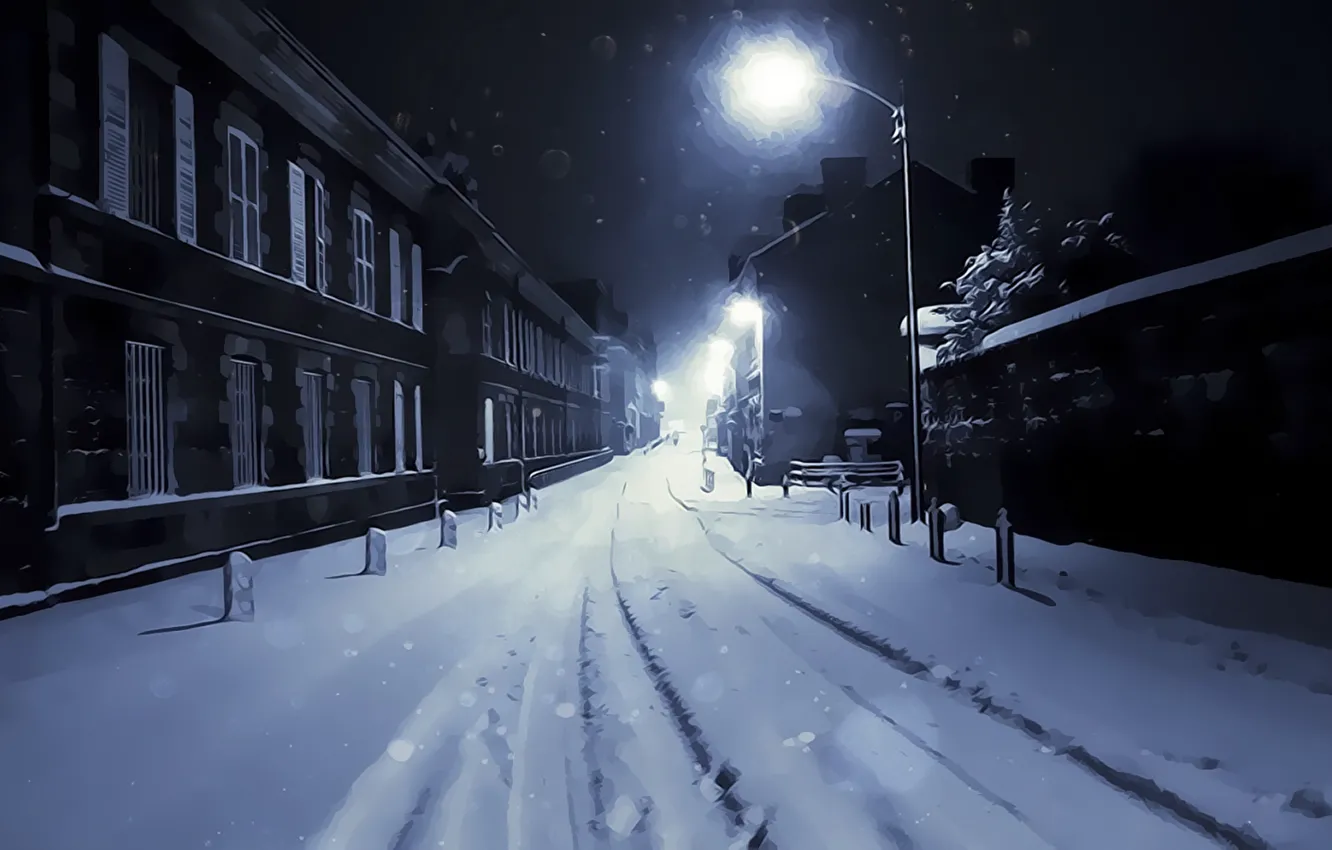 Фото обои ночь, темно, картина, Улица, красиво, фонарь, street, paint