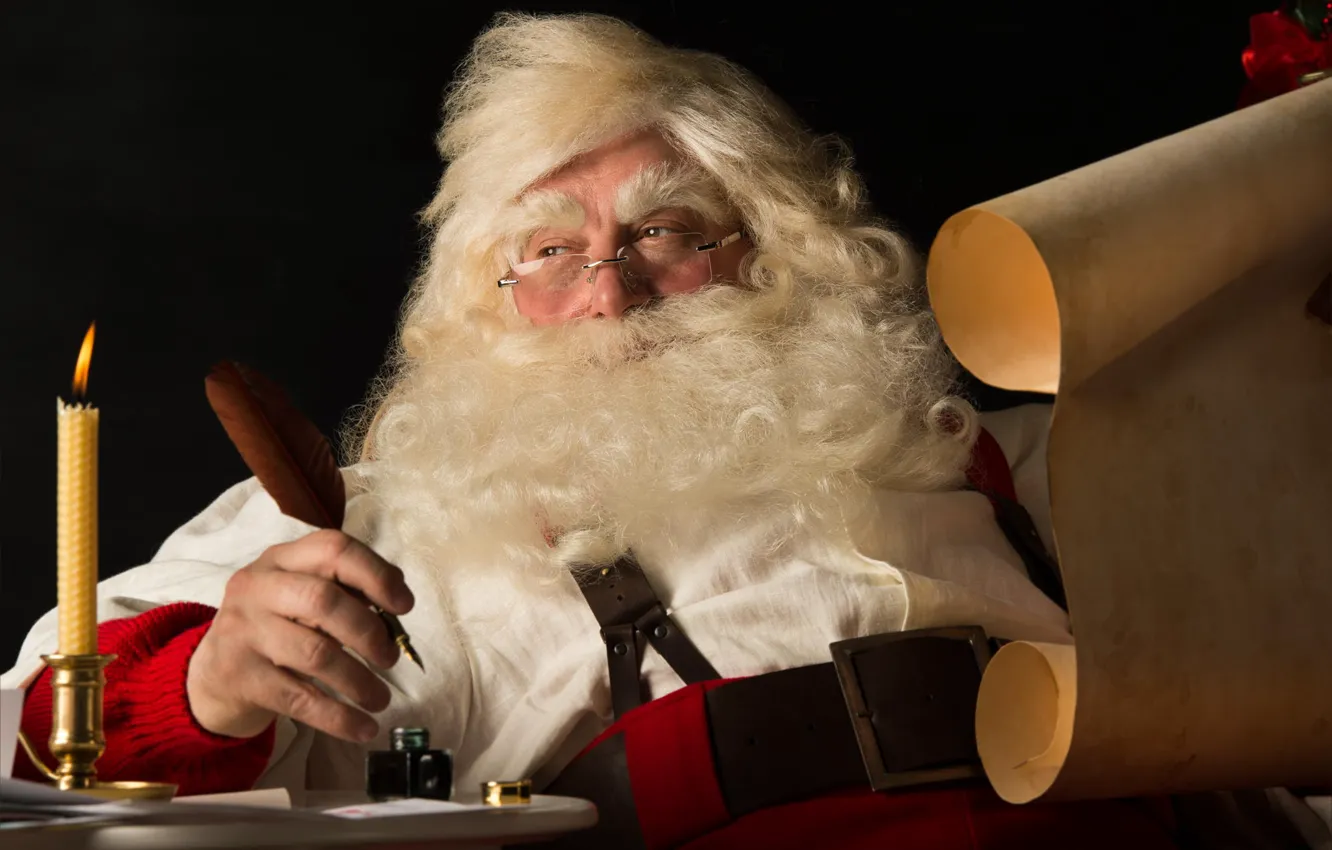Фото обои письмо, свеча, Новый Год, Рождество, борода, Санта Клаус, Дед Мороз, Christmas