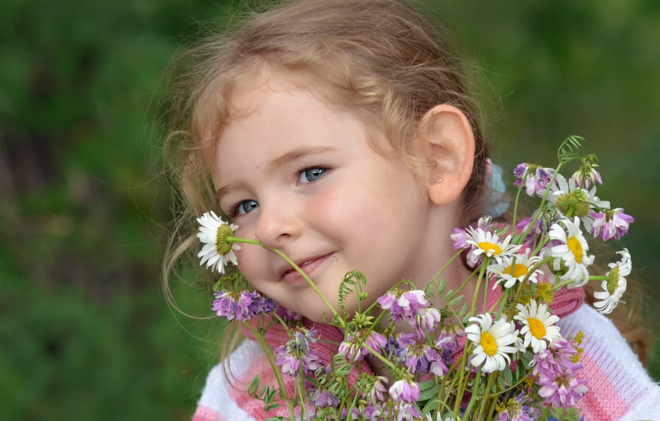 Фото обои лето, цветы, настроение, девочка