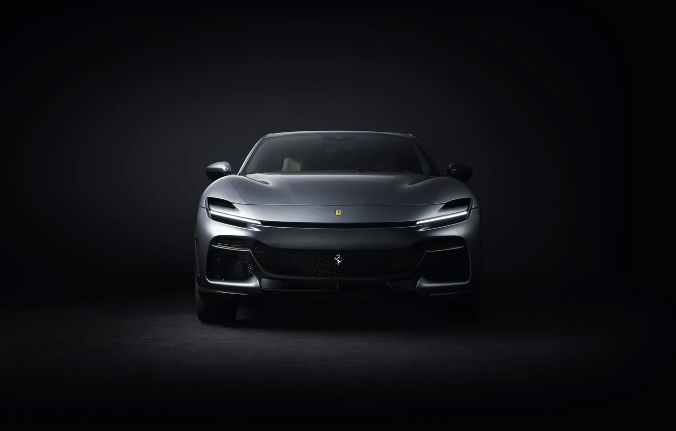 Фото обои Light, Ferrari, Front, SUV, Sight, Black background, 2022, Ferrari Purosangue