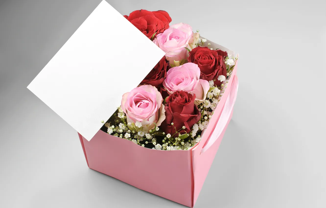 Фото обои коробка, подарок, розы, Roses, Box, Template