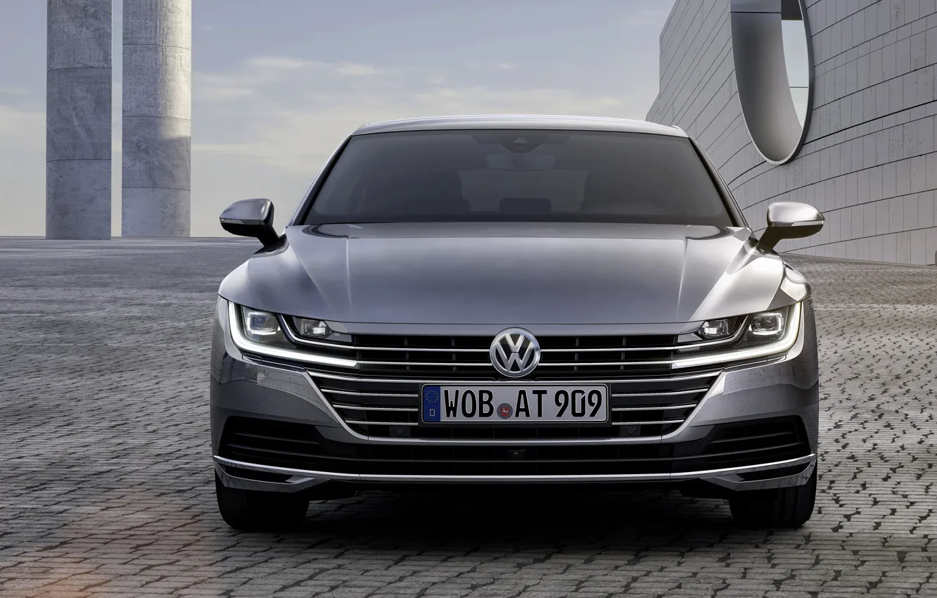 Фото обои Volkswagen, вид спереди, 2018, Elegance, лифтбэк, 2017, Arteon, серо-серебристый