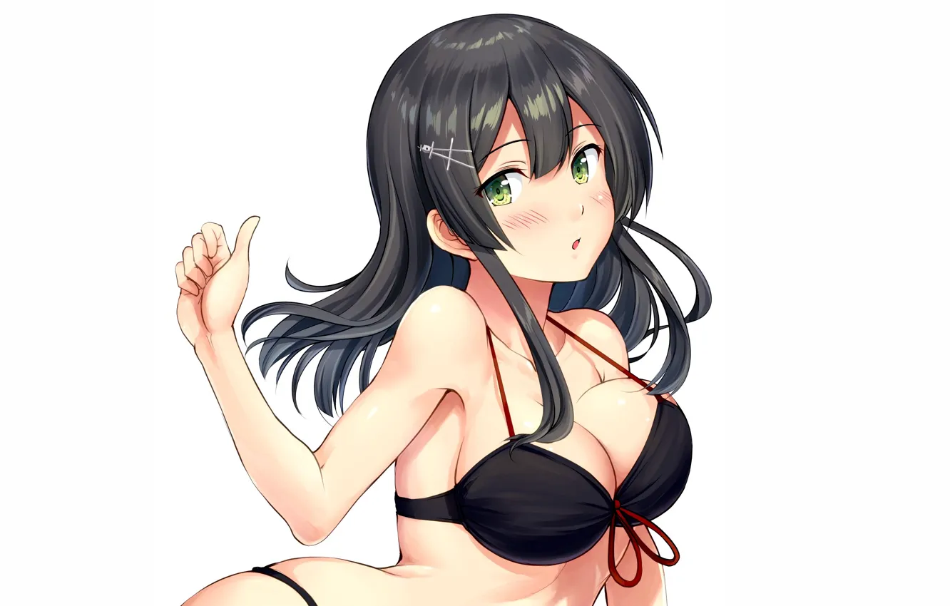 Фото обои girl, sexy, cleavage, green eyes, long hair, boobs, anime, beautiful