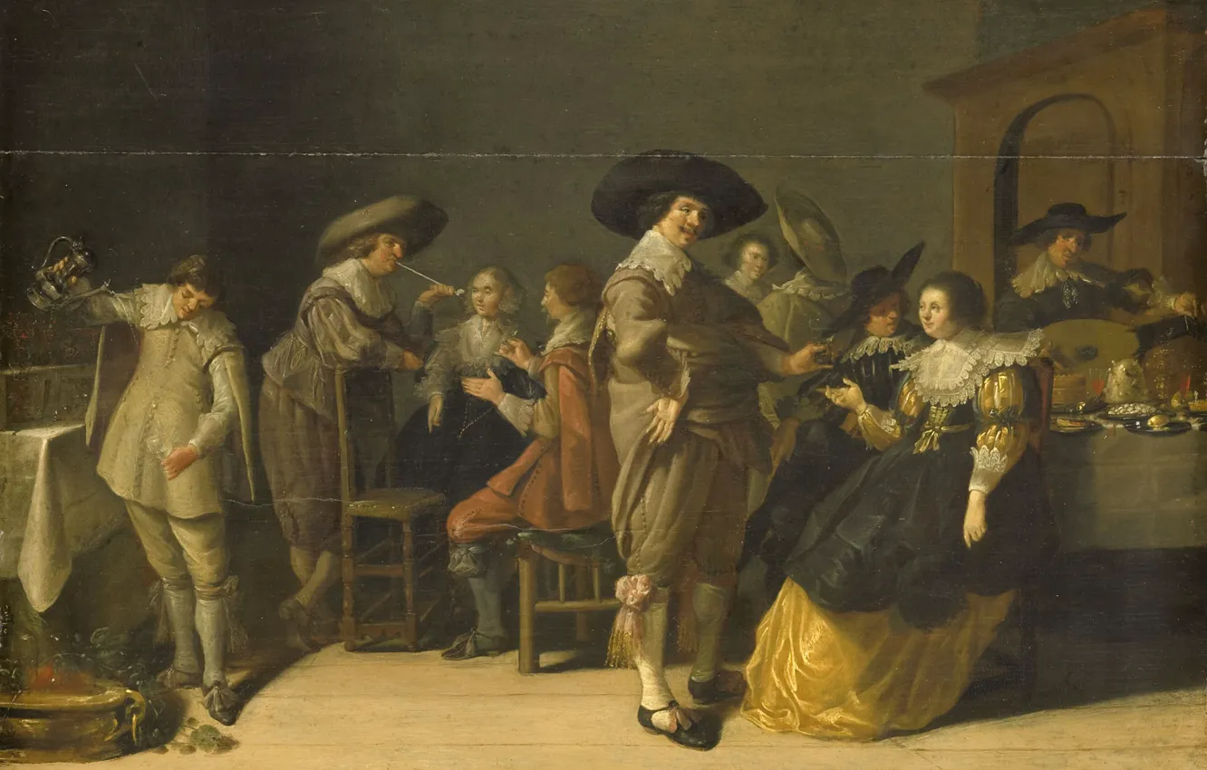 Фото обои масло, картина, Антони Паламедес, 1630, Anthonie Palamedesz, Компания в Комнате