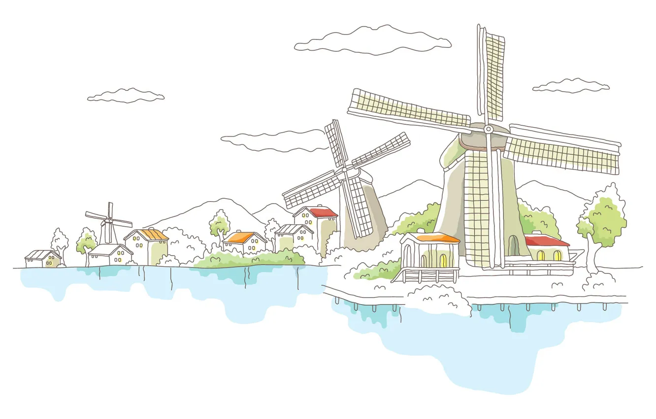 Фото обои Голландия, векторный, рисованный город