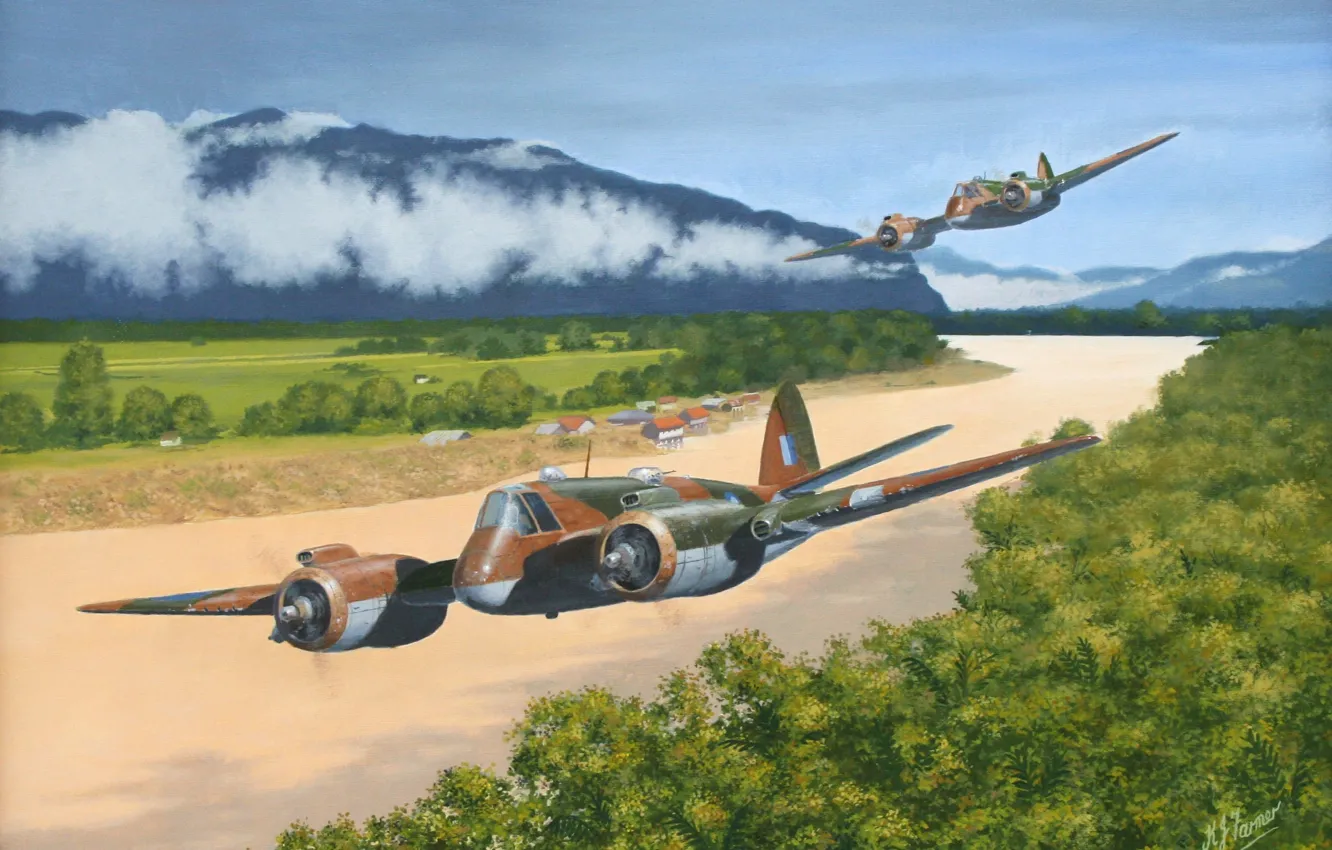 Фото обои war, art, painting, ww2, british airplane, bristol beaufighter, burma