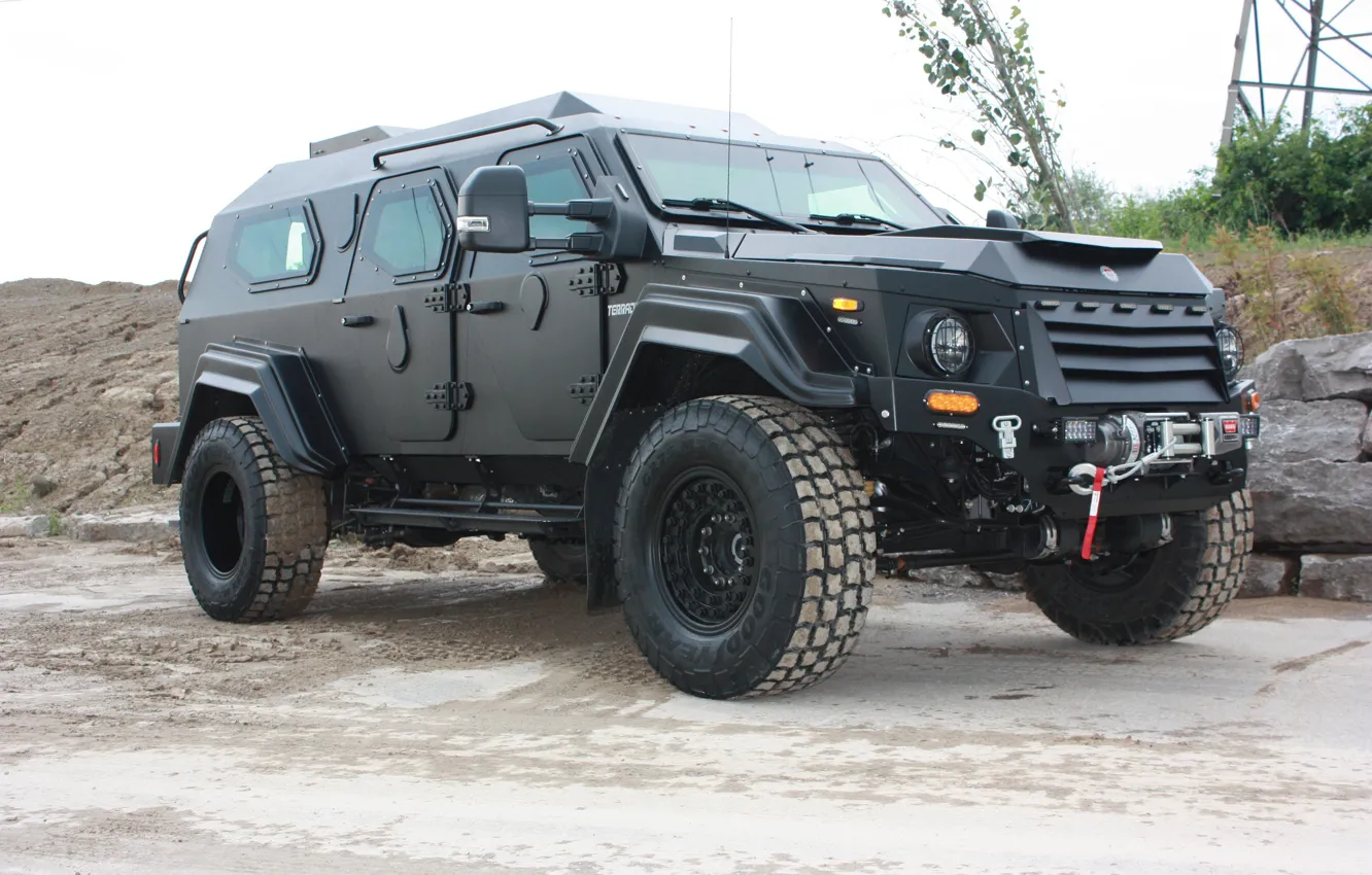 Фото обои черный, джип, внедорожник, Бронеавтомобиль, бронированный автомобиль, Terradyne Armored, Armet Gurkha, Terradyne Gurkha RPV