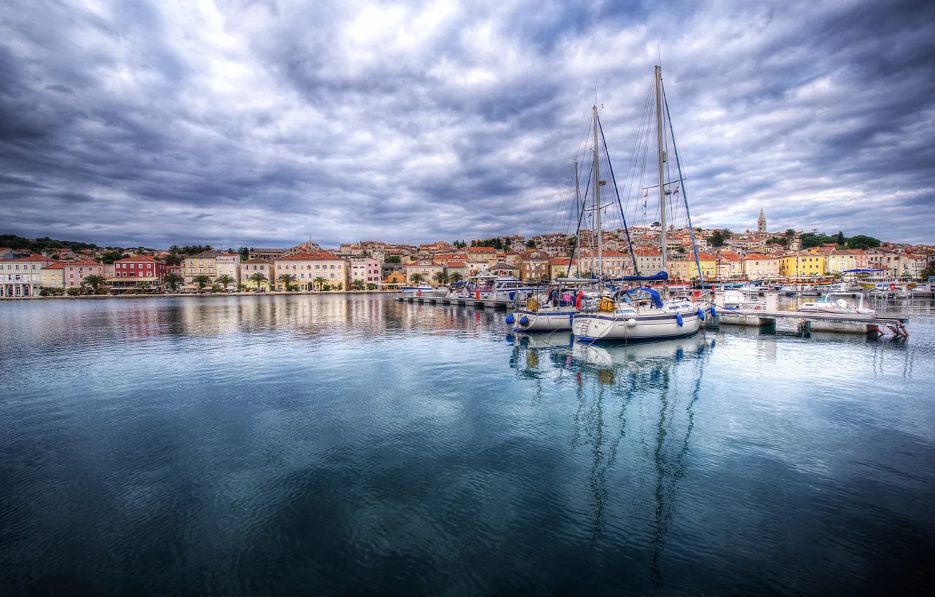 Фото обои пристань, лодки, залив, Хорватия, Mali Losinj