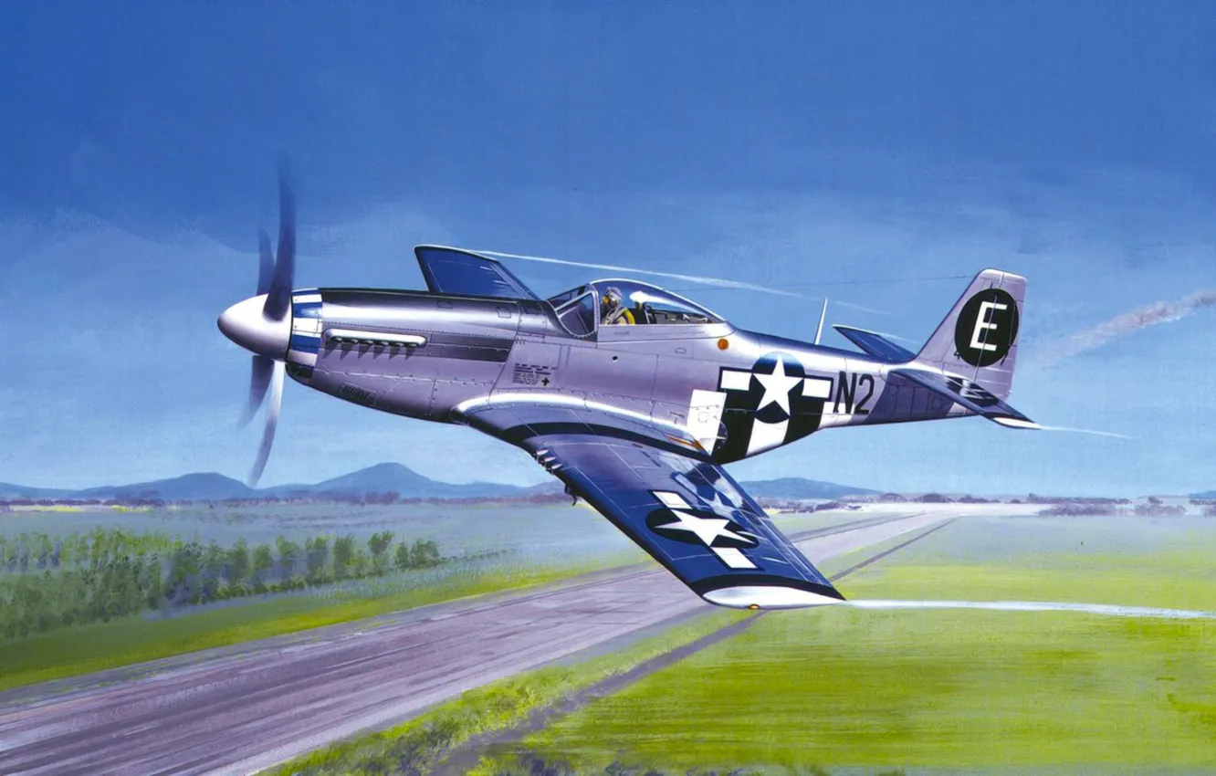 Фото обои art, painting, aviation, P-51 MUSTANG