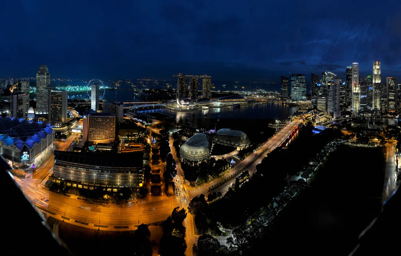Фото обои ночь, огни, Сингапур, отель, Marina Bay