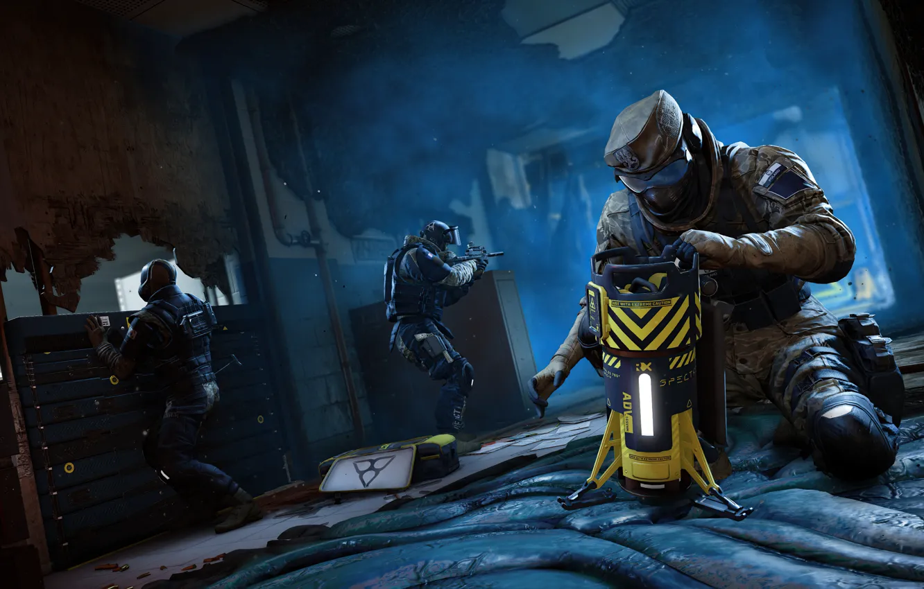 Фото обои Солдаты, Game, Трое, Шутер, Экипировка, Автоматы, Tom Clancy's Rainbow Six Extraction, Тактический шутер